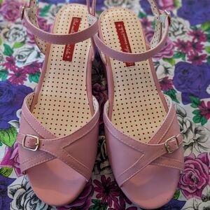 B.A.I.T. But Another Innocent Tale Pink Wedges Vegan Retro Vintage 1950's Sandal